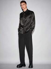 GENTILAND Men Solid Slant Pocket Suit Pants - Black - View 5