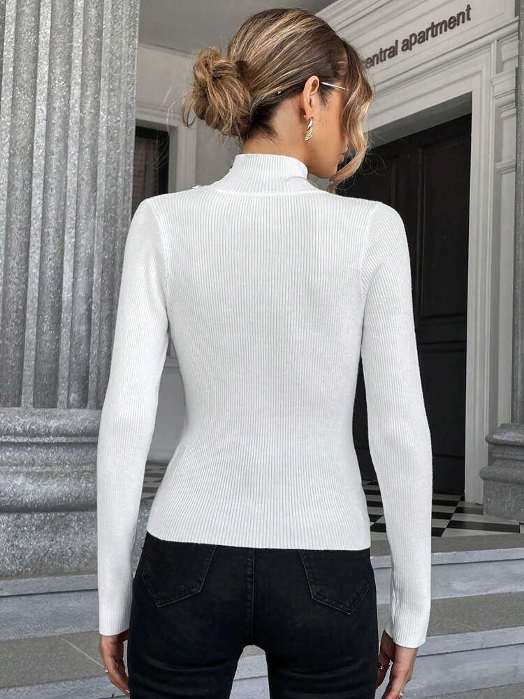 Mock Neck Cut Out Ribbed Knit Sweater