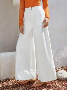 SHEIN Clasi 素色闊腿褲 - 白色 - 查看 5