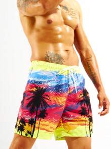 Surfspeed 男士椰子樹圖案腰部抽繩泳褲 - 彩色 - 查看 4