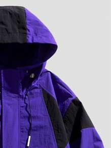 Men Colorblock Drawstring Hem Hooded Jacket