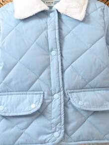 Baby Girl Borg Collar Flap Detail Quilted Coat - Blue - View 6