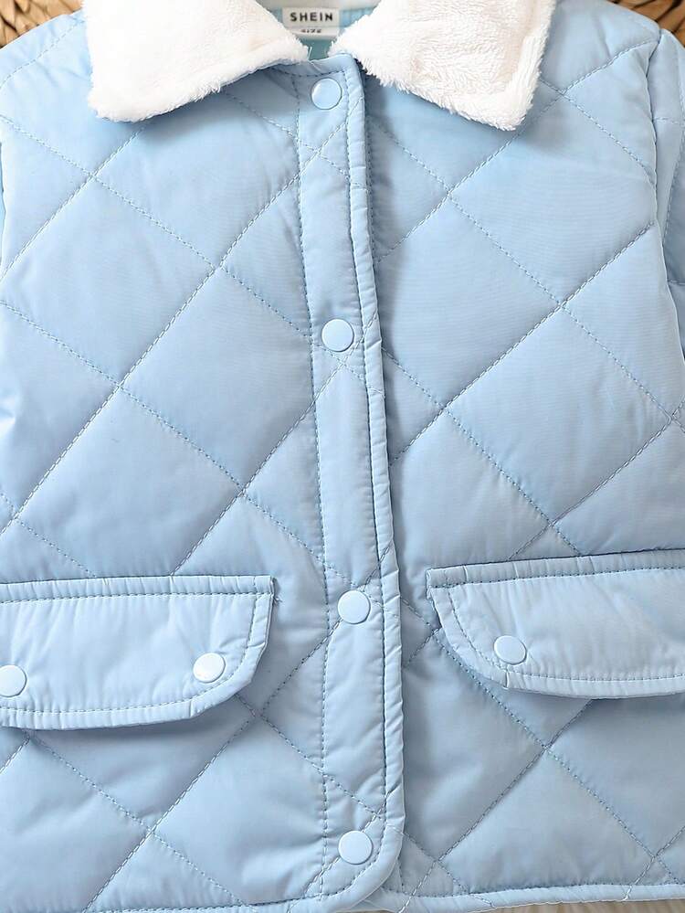 Baby Girl Borg Collar Flap Detail Quilted Coat