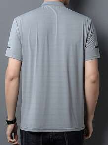 Men Striped Print Polo Shirt - Grey - View 2