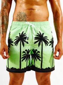 Surfspeed Men Coconut Tree Print Drawstring Waist Swim Trunks - Multicolor - View 1