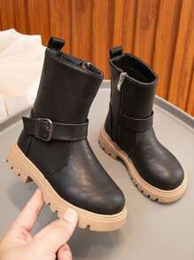 otoño & invierno nuevo para niños Zapatos , fondo plano , punta redonda , de moda alumno Botas , ocio estilo , adecuado para más viejo niños - Negro - Ver 1