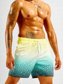 Surfspeed Men Ombre Geo Print Drawstring Waist Swim Trunks - Multicolor - View 1