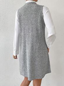 SHEIN LUNE 素色V領毛衣洋裝 - 灰色 - 查看 2