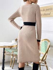 SHEIN Privé Contrast Trim Button Detail Sweater Dress - Multicolor - View 2
