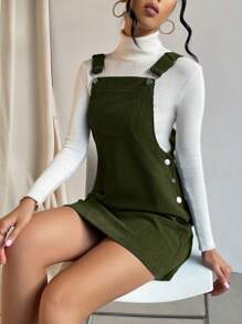 SHEIN EZwear Chất rắn Đầm Tổng thể Không có áo len - xanh quân đội - Xem 6