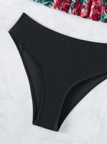 Tropical Print Ruffle Hem Tankini - Black - View 5