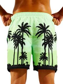 Surfspeed Men Coconut Tree Print Drawstring Waist Swim Trunks - Multicolor - View 2