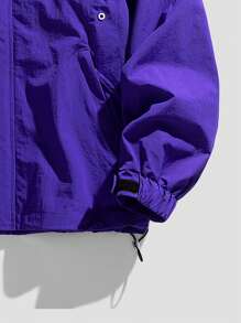 Men Colorblock Drawstring Hem Hooded Jacket