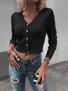Calvaya Cardigan corto con bottoni sul davanti, top a maniche lunghe