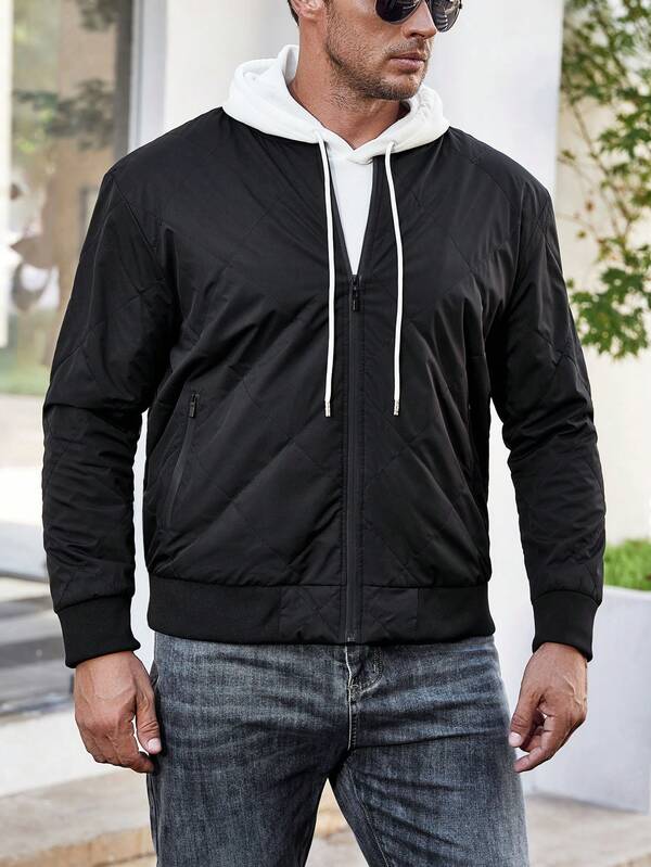 Manfinity Homme Men Plus 1pc Solid Zip Up Bomber Jacket SHEIN USA