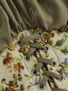 SHEIN MOD 印花前繫帶喇叭袖連衣裙 - 軍綠色 - 查看 5