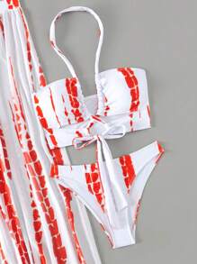 Swim Vcay 夏季海灘水染露背比基尼套裝連海灘裙 - 白色 - 查看 3