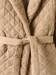 SHEIN Young Girl Solid Belted Quilted Coat - Brown - View 6