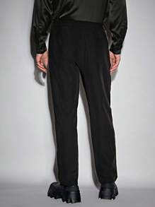 GENTILAND Men Solid Slant Pocket Suit Pants - Black - View 2