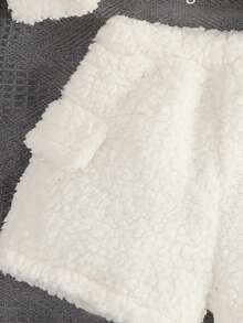 SHEIN 女小童拉鏈開襟毛絨夾克&字母補丁細節短褲 - 白色 - 查看 5