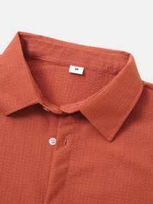 Men Solid Button Up Shirt - Orange - View 6