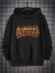 Manfinity 男士火和字母圖案連帽衫 - 黑色 - 查看 3