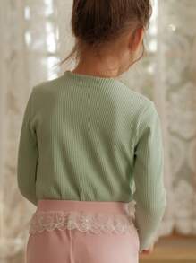 Cô Gái Trẻ Hoa Đã vá Ren Mộc nhĩ Áo thun - Màu xanh Bạc hà - Xem 2