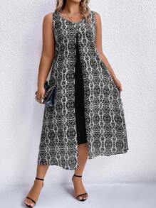 SHEIN LUNE Đầm Maxi In Hoa Toàn Thân Cho Nữ - Đen và trắng - Xem 6