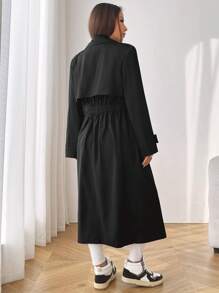 SHEIN EZwear 西裝領腰帶風衣外套 - 黑色 - 查看 2