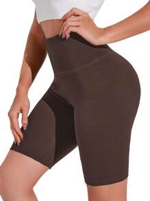 SHEIN BASICS 收復騎行褲 - 咖啡棕 - 查看 4