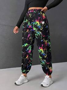 SHEIN EZwear Plus Splash Ink Print Sweatpants