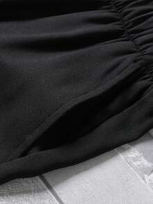 Men Letter Patched Drawstring Waist Shorts - Black - View 4