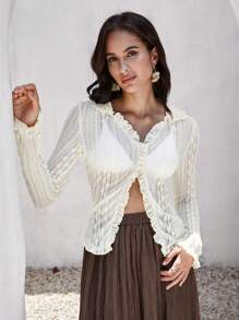 Bohemela 褶邊蕾絲上衣不附胸罩 - 杏色 - 查看 3