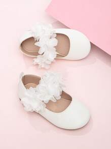 嬰兒勾鈎式紮帶花朵裝飾簡約公主風格舒適平底鞋 - 白色 - 查看 2
