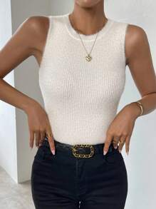 SHEIN Unity Chất rắn Đồ đan Ribbed Áo ba lỗ - trắng - Xem 1