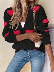 SHEIN Essnce 愛心圖案落肩袖開襟衫 - 彩色 - 查看 5