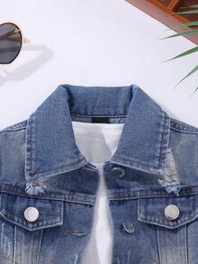 女嬰1入組破洞翻蓋口袋牛仔夾克 - 中等水洗藍 - 查看 3