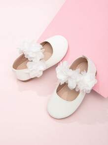 嬰兒勾鈎式紮帶花朵裝飾簡約公主風格舒適平底鞋 - 白色 - 查看 4