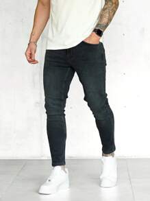 Men Slant Pocket Skinny Jeans - Black - View 3