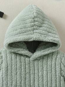 SHEIN 男小童素色毛絨帽衫和褲子 - 綠色 - 查看 4