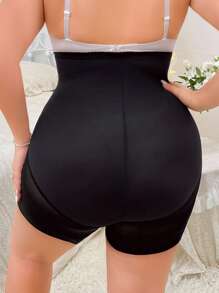 Plus Hook And Eye Front Contrast Mesh Shapewear Shorts - Black - View 2