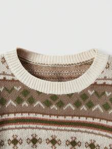 ROMWE Fairycore Geo Pattern Drop Shoulder Sweater - Multicolor - View 3