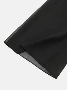 SHEIN Unity Contrast Mesh Sweetheart Neck Trumpet Sleeve Dress - Black - View 3