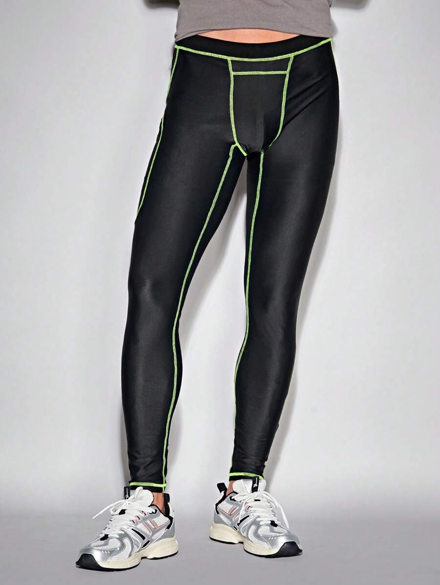 Manfinity RebelGame Hombres Leggings en contraste con puntada - Negro - Ver 1