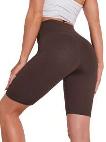 SHEIN BASICS 收復騎行褲 - 咖啡棕 - 查看 2