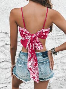 SHEIN VCAY In hoa Paisley Bandana Hem Cami ngọn - Màu Hồng Tươi - Xem 2