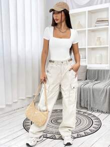 SHEIN EZwear Body De Punto Blanco Con Estampado De Corazones Para Mujer, Ideal Para El Día De San Valentín En Verano