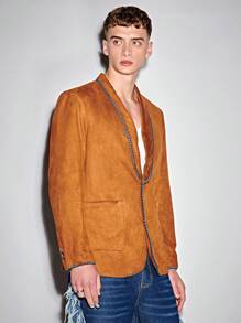 Manfinity VCAY Men Contrast Binding Shawl Collar Dual Pocket Blazer - Brown - View 6