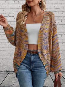 SHEIN LUNE Áo khoác cardigan thả vai Space Dye - Nhiều màu - Xem 3