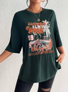 SHEIN Maternity Car & Letter Graphic Drop Shoulder Tee